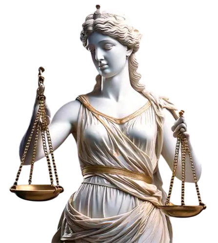 Estatua de Temis, diosa de la justicia, en el Despacho Jurídico Sánchez Arias de Xochimilco, CDMX